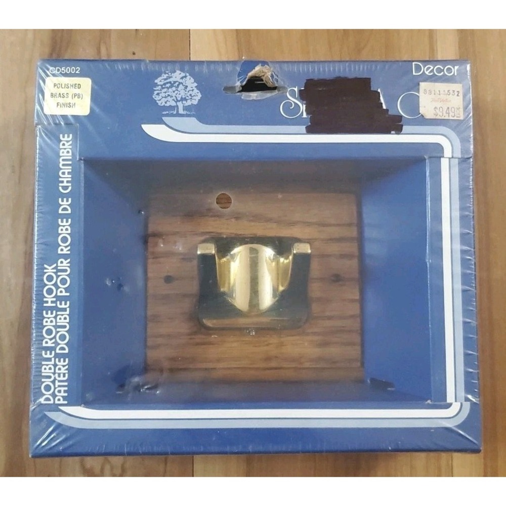 Sierra Oak Double Robe Hook Wood and Polished Brass